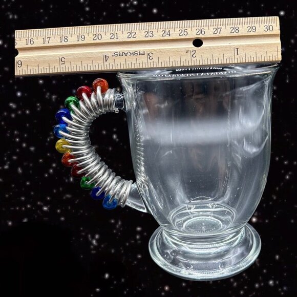Anchor Hocking Glass Clear Mug With Metal Wrap Handle Set 2 Rainbow Beads 5”T - Picture 9 of 10